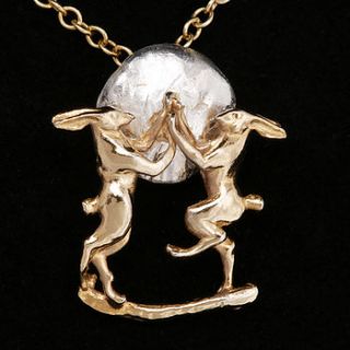 gold and silver boxing hares pendant by simon kemp jewellers