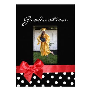 Black + white dots & Red Bow Photo Graduation Personalized Invites