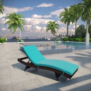 LexMod Peer Outdoor Wicker Chaise Lounge Chair with Brown Rattan and Turquoise Cushions  Patio Lounge Chairs  Patio, Lawn & Garden