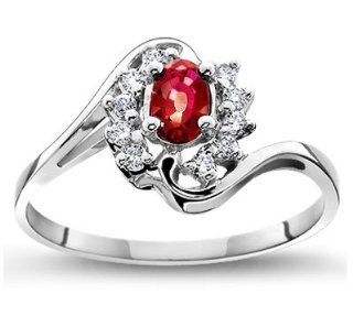 January Created Garnet' Mother's Day Diamond Ring in 14k White Gold (H/I1 I2, 1/6 ct. tw.) Jewelry