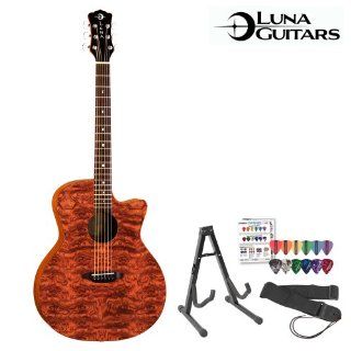 Luna Guitars Gypsy Bubinga Acoustic Guitar Kit   Includes Guitar Stand, Strap & ChromaCast/GoDpsMusic Pick Sampler Musical Instruments