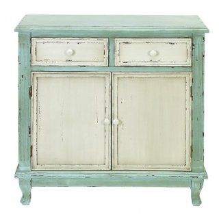 Wood Cabinet with 2 Doors and 2 Drawers (Antique Green/Cream) (33"H x 33"W x 16"D)   Wall Mounted Cabinets