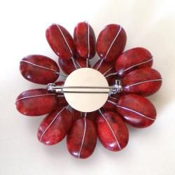 Bold Lotus Flower Red Coral Gemstone Pin/ Brooch (Thailand) Brooches & Pins