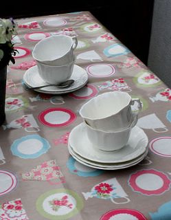 vintage tea cups oilcloth tablecloth by love lammie
