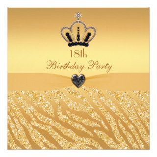 Princess Crown & Zebra Glitter Print 18th Birthday Invitations