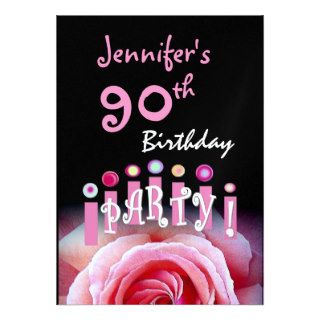 Custom 90th Birthday Party Invitation Pink Candles