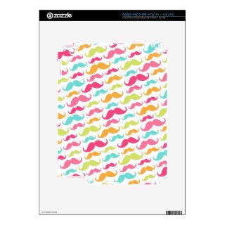 Colorful pink aqua trendy funny mustache pattern iPad 3 skins