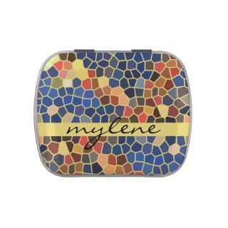 Colorful Blue Yellow Orange Abstract Funky Mosaic Jelly Belly Candy Tins