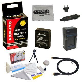 GoPro Hero 3 Replacement Battery Kit, includes 2000mAh 3.7V AHDBT 301 Opteka Battery Pack, Opteka Battery Charger with European Plug Adapter, 6 foot HDMI cable, Opteka 5 Piece Cleaning kit and Cleaning Cloth  Digital Camera Accessory Kits  Camera & P
