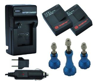 Smatree Battery(2 packs) and Charger Kit with Aluminum Bolt Nut Screw Knob (3Pcs Blue) for Gopro HD HERO3,AHDBT 201,AHDBT 301 Cell Phones & Accessories