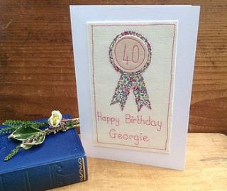 embroidered personalised birthday card by caroline watts embroidery