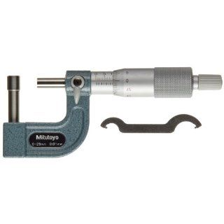 Mitutoyo 115 302 Tube Micrometer, Cylindrical Anvil, Ratchet Stop, 0 25mm Range, 0.01mm Graduation, +/ 0.003mm Accuracy, 2mm Dia. Pin Tip Outside Micrometers
