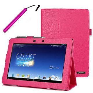 BIRUGEAR Hot Pink SlimBook Leather Folio Stand Case Cover with Stylus for Asus Memo Pad FHD 10 ME302C   10.1'' Full HD IPS Display Tablet Computers & Accessories