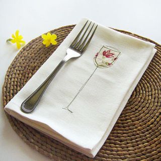 embroidered wine glass napkins by charlotte macey