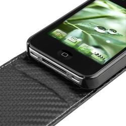 Black Carbon Fiber Leather Case for Apple iPhone 4 Eforcity Cases & Holders