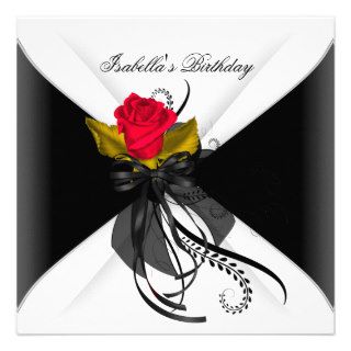 Birthday Party Black White Red Rose Invite
