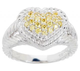 Judith Ripka Sterling Yellow Diamonique Pave Signature Heart Ring —