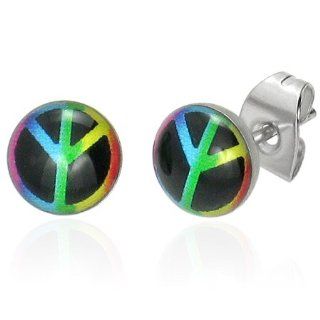 E296 E296 7mm Stainless Steel Multi Colour Gay Pride Peace Sign Circle Pair of Stud Earrings Jewelry