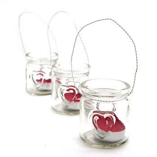three glass heart tea light candle holders by pippins gift company