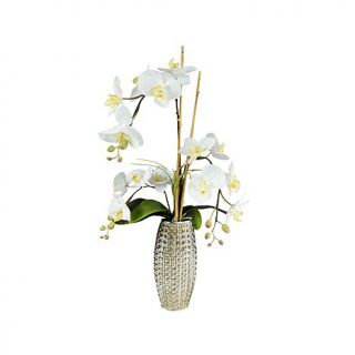 33" Artificial White Orchid Blossoms with Bamboo in Tall Ceramic Vase