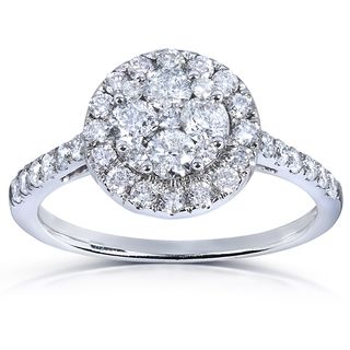 Annello 14k White Gold 1 ct TDW Ladies Diamond Cluster Engagement Ring (H I, I1 I2) Annello Engagement Rings