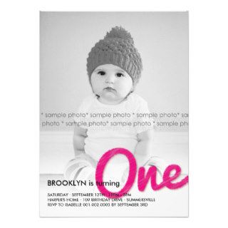 Big Sketch One Baby Girl First Birthday Party Personalized Invite