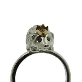hedgehog ring. silver, gold & black diamonds by rock cakes