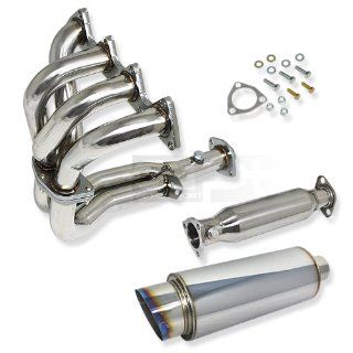 DPT, HDS AI90RS+HFC HC88+MFL NT BT, T 304 Stainless Steel Chrome Exhaust Manifold 4 2 1 Header 1.75" Inlet with High Flow Cat Straight Pipe and Muffler 4" Slant Burnt Tip Automotive