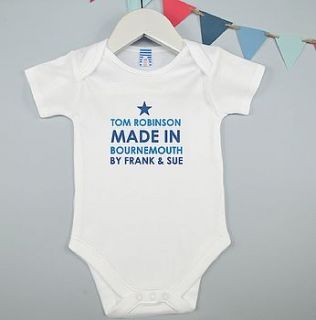 personalised boy's made in… baby grow by tillie mint
