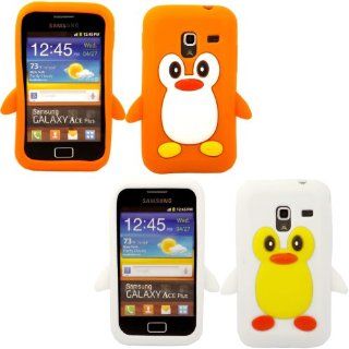 2 Pack Penguin Silicone Case Cover Skin For Samsung Galaxy Ace Plus S7500 / Orange And White Cell Phones & Accessories