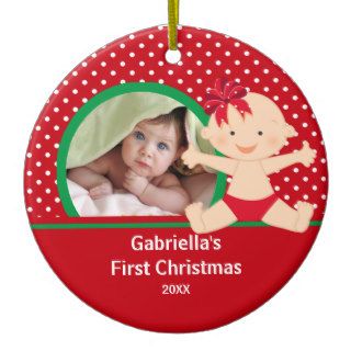 Cute Baby Girls First Christmas Photo Ornament