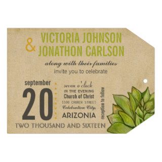 Rustic Yellow Lime Succulent Typography Wedding Personalized Invites