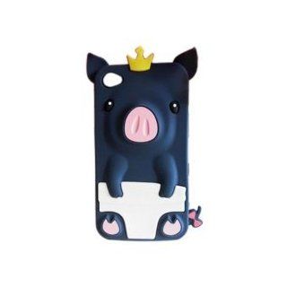 Dark Blue 3D Pig Cartoon Animal TPU rubber Silicone Gel Case Cover for iPhone 4 4G 4S +Gift 1pcs Insect Mosquito Repellent Wrist Bands bracelet Cell Phones & Accessories