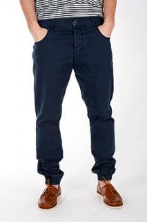 men's navy chinos with elasticated bottoms by louie thomas menswear