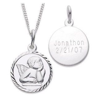 Sterling Silver Engraved Angel Pendant   Personalized Jewelry Pendant Necklaces Jewelry