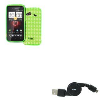 EMPIRE HTC DROID Incredible 4G LTE Poly Skin Case Cover (Neon Green Diamond Pattern) + Retractable USB 2.0 Data Cable [EMPIRE Packaging] Cell Phones & Accessories