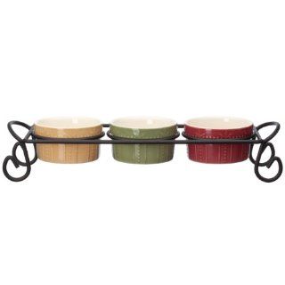 Signature Housewares Sorrento Collection 11 Ounce Stoneware Ramekins with Serving Caddy, Assorted Colors, Set of 3 Serveware Accessories Kitchen & Dining