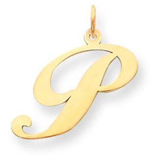 14K Yellow Gold Large Fancy Script Initial P Charm Jewelry
