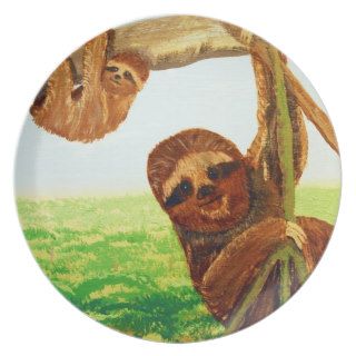 Mom & Baby Three Toed Sloths Dinner Plate