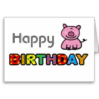 Pink piggy happy birthday greeting card