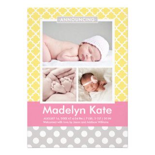 Photo Birth Announcements  Chic Pattern Baby Girl