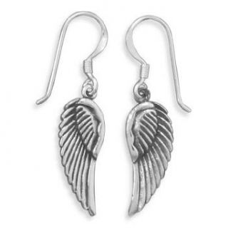 Oxidized Angel Wings French Wire Earrings Clothing