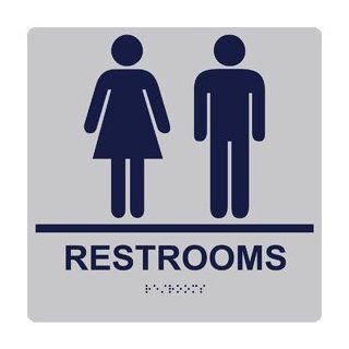 ADA Restrooms With Symbol Braille Sign RRE 105 99 MRNBLUonSLVR  Business And Store Signs 