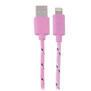 USB to 8 Pin Lightning Sync Data/Charging Woven Cable for iPhone 5 / iPad Mini   Pink + Black + White (1M) Cell Phones & Accessories