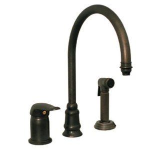 Whitehaus WH18664 BN Evolution 9 1/2 Inch Three Hole Faucet with Single Lever Mixer, Gooseneck Spout, and Fluted Side Spray, Brushed Nickel   Touch On Kitchen Sink Faucets  