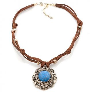 Studio Barse Round Gemstone Bronze and Leather "Cowgirl" 18 1/4" Necklace