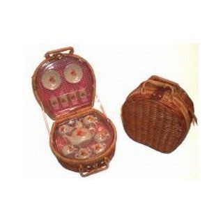 Teddy Bear's Picnic Porcelain Tea Set in Picnic Wicker Basket Toys & Games