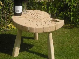 hand carved oak ammonite  table by sitting spiritually