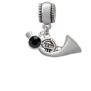 French Horn Charm Bead with Jet Crystal Dangle Delight Jewelry