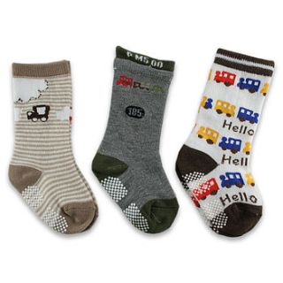 cars set of three baby and toddler socks by snuggle feet